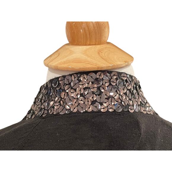 Express Cotton Black Short Sleeve Open Cardigan Sweater, Sequin Trim, Size M - Picture 5 of 11